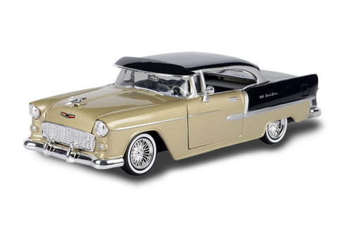 1955 Chevy Bel Air Lowrider, Gold/Black - Motor Max 79031WL - 1/24 Scale Diecast Model Toy Car