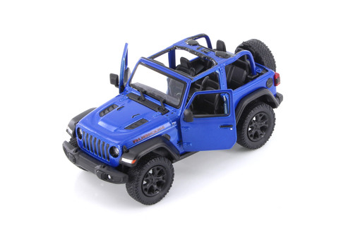 2018 Jeep Wrangler Rubicon Open Top, Blue - Kinsmart 5412DA - 1/34 Scale Diecast Model Toy Car