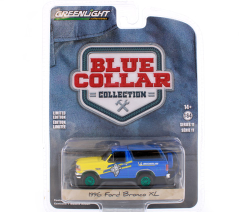 GREEN MACHINE 1996 Ford Bronco XL, Michelin Tires - Greenlight 35240D/48 - 1/64 Scale Diecast Model Toy Car