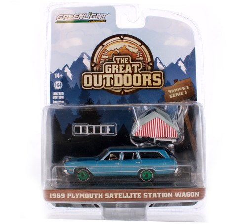 GREEN MACHINE 69 Plymouth Satellite Station Wagon Rooftop Sleeper Tent 38010B/48 1/64 scale Diecast Model Toy Car