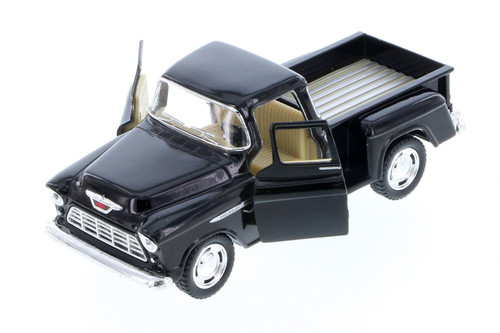 1955 Chevy Stepside Pickup Truck, Black - Kinsmart 5330D - 1/32 Scale Diecast Model Toy Car