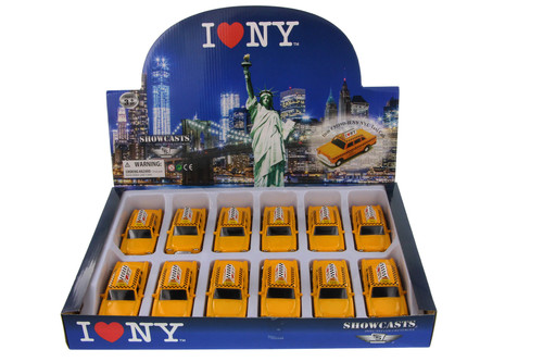 Box of 12 I Love New York Yellow Taxi Cab, Yellow - Showcasts 9589D-ILNY - 4.5" Scale Diecast Model Toy Cars
