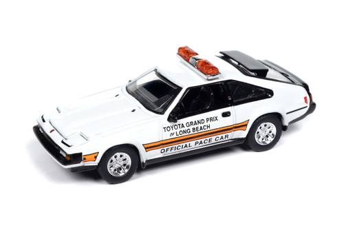 1983 Toyota Celica Supra, White w/Orange Stripe - Auto World AW64442/48B - 1/64 Scale Diecast Model Toy Car