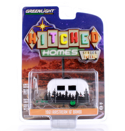 GREEN MACHINE 1961 Airstream 16’ Bambi Travel Trailer, White - Greenlight 34120E - 1/64 scale Diecast Car