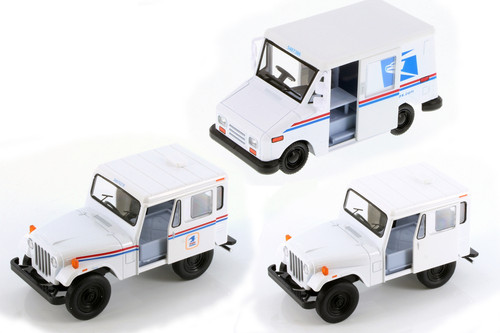 USPS Jeep/Van Bundle Pack, White - Kinsmart - 1/34 Scale Diecast Model Toy Car