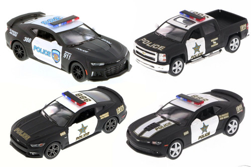 Police Car 4-Pack, Black - Kinsmart - 1/38 Scale Diecast Model Toy Car