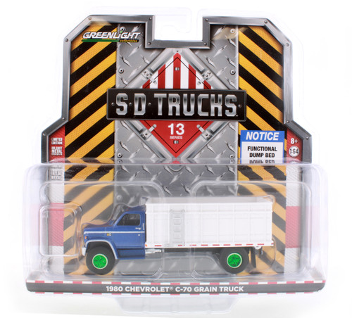 GREEN MACHINE 1980 Chevy C-70 Grain Truck, Blue Metallic and White - Greenlight 45130A - 1/64 scale Diecast Car