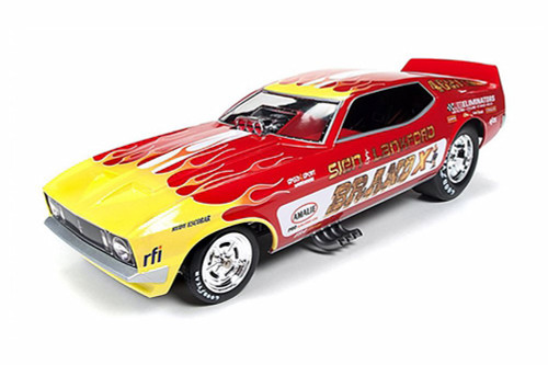 1973 Ford Mustang NHRA BRAND X Funny Car, Red with Yellow Flames - Auto World AW1167 - 1/18 Scale Diecast Model Toy Car