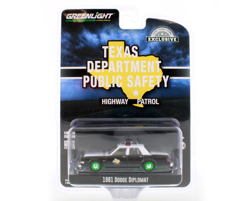 GREEN MACHINE Texas Department of Public Safety 1981 Dodge Diplomat Highway Patrol, White with Black - Greenlight 30303/48 - 1/64 scale Diecast Model Toy Car