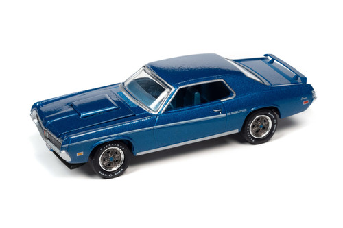 1969 Mercury Cougar Eliminator, Bright Blue Metallic - Johnny Lightning JLCG029/48A - 1/64 Scale Diecast Model Toy Car
