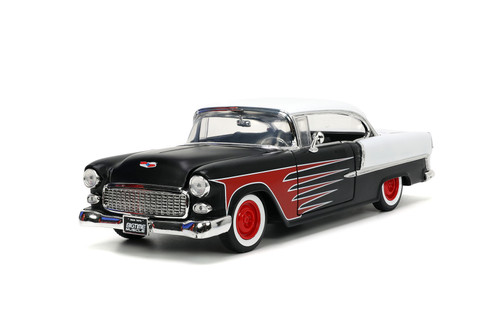 1955 Chevy Bel Air Hardtop, Matte Black/White - Jada Toys 33546