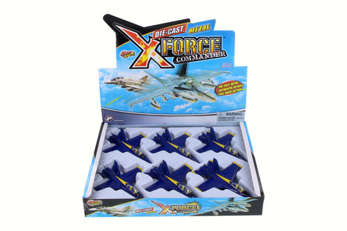 Box of 6 X-Force Commander US Navy F-18 Hornet Blue Angels, Blue/Yellow - Showcasts 51300 - 6.5" Scale Diecast Model Toy Jets