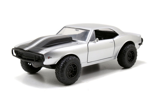 Fast & Furious Roman's Chevy Camaro Off Road, Silver with Stripes - Jada Toys 97166 - 1/24 Scale Diecast Model Toy Car