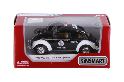 1967 Volkswagen Classical Beetle Police, Black/White - Kinsmart 5057WP - 1/32 Scale Diecast Model Toy Car