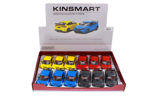 Box of 12 2024 Honda Civic Type R, ASSTD - Kinsmart 5472D - 1/36 Scale Diecast Model Toy Cars