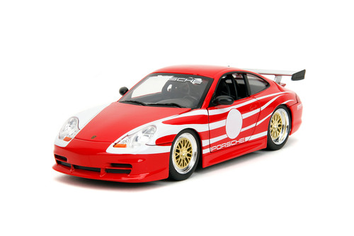 Porsche Carrera 911 GT3 (996), Red/White Stripes - Jada Toys 35137 - 1/24 Scale Diecast Model Toy Car