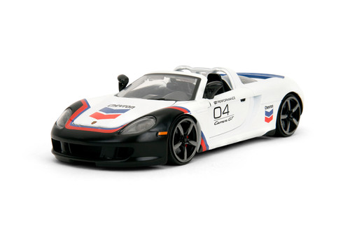 2005 Porsche Carrera GT Convertible #4 "Chevron", White - Jada Toys 35136 - 1/24 Scale Diecast Model Toy Car