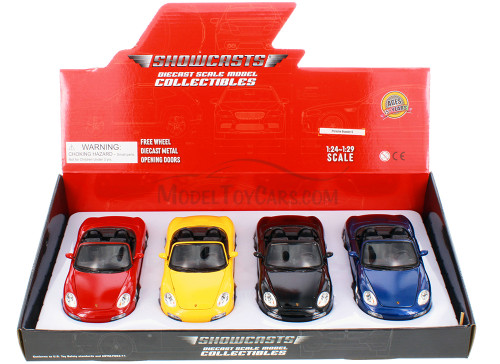 Box of 4 Porsche Boxster S Open Convertible, ASSTD - Showcasts® 22479C/4D - 1/24 Scale Diecast Model Toy Cars