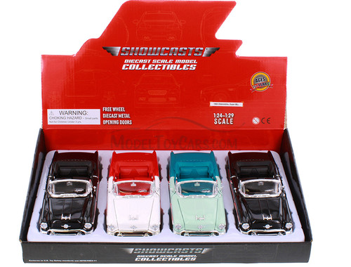 Box of 4 1955 Oldsmobile Super 88 Convertible, ASSTD - Showcasts® 22432/4D - 1/24 Scale Diecast Model Toy Cars