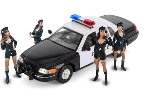 1999 Ford Crown Victoria Police, Black w/Lady Police Cops - Showcasts 22082PR/4D-23920-23919-23918-23917 - 1/24 Scale