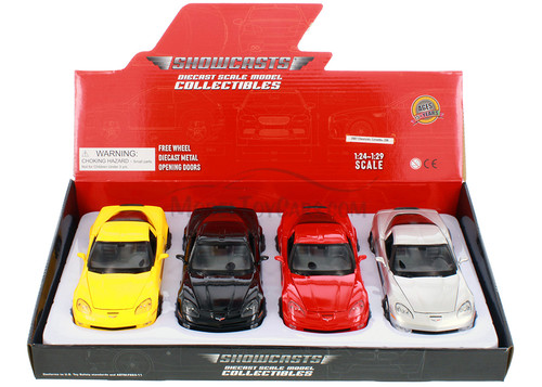 Box of 4 2007 Chevy Corvette Hardtop, ASSTD - Showcasts® 22504/4D - 1/24 Scale Diecast Model Toy Cars