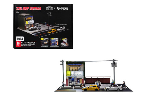 Akina Tofu Shop w/LED Lights and 2 Figure Set, ASSTD - American Diorama AD-710039GF - 1/64 Scale Figurine - Diorama Accessory