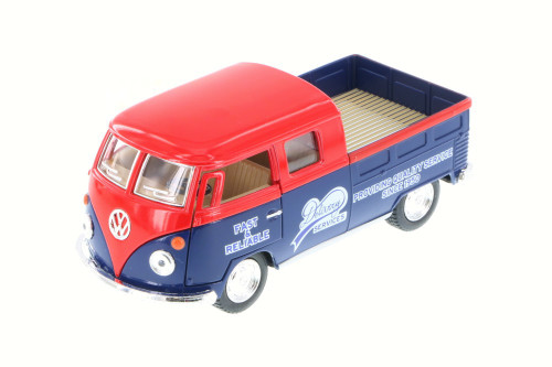 1963 Volkswagen Bus Double Cab Pick-Up, Red/Blue - Kinsmart 5396D - 1/34 Scale Diecast Toy Car (Brand New, but NOT IN BOX)