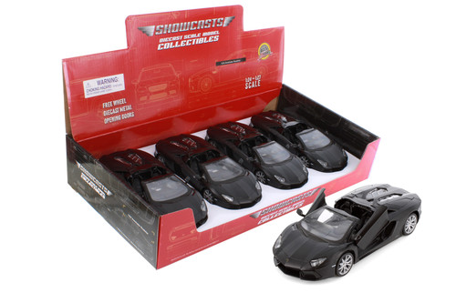 Lamborghini Aventador LP 700-4 Roadster Convertible, Matte Black - Showcasts 37504 - 1/24 Scale Diecast Model Car