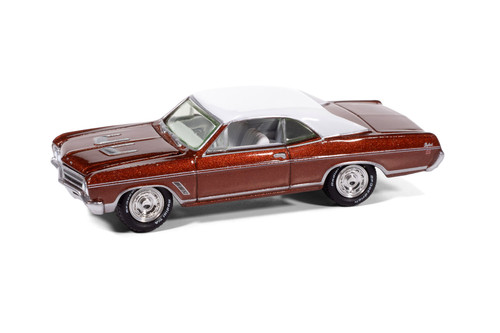1966 Buick Skylark GS Riviera, Metallic Red w/White Top & Interior - Johnny Lightning JLMC038/48 - 1/64 Scale Diecast Model Toy Car