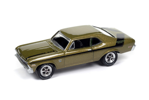 1970 Chevy Nova Yenko Deuce, Citrus Green Poly w/Black Stripes - Johnny Lightning JLMC034/48B - 1/64 Scale Diecast Model Toy Car