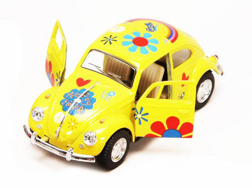 1967 Volkswagen Beetle w/Decals, Yellow - Kinsmart 5057DF - 1/32 Diecast Car (New, but NO BOX)