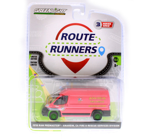 GREEN MACHINE Anaheim Fire & Rescue Services Division 2018 Dodge Ram ProMaster 2500 Cargo High Roof Van, Red - Greenlight 53030D/48 - 1/64 scale Diecast Model Toy Car