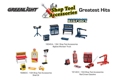 Box of 6 Shop Tool Accessories Greatest Hits, ASSTD - Greenlight 16215/6 - 1/64 Scale Diecast Diorama Accessories