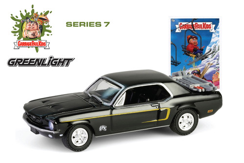 1968 Ford Mustang Coupe w/Trunk Mounted Ski Rack & Skis "Ski Cliff", Black - Greenlight 54110C/48 - 1/64 Scale Diecast Model Toy Car