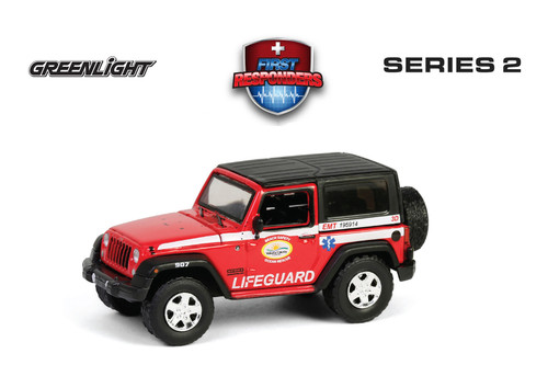 2011 Jeep Wrangler "Volusia County Florida Beach Safety Ocean Rescue Lifeguard/EMT", Red - Greenlight 67060E/48 - 1/64 Scale Diecast Model Toy Car