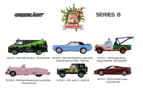 Box of 6 Garbage Pail Kids Series 8 Assortment - Greenlight 54120/6 - 1/64 Scale Diecast Model Toy Cars