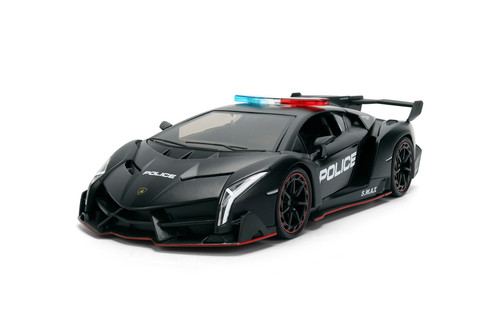 Lamborghini Veneno "Police", Matte Black - Jada Toys 37756 - 1/24 Scale Diecast Model Toy Car