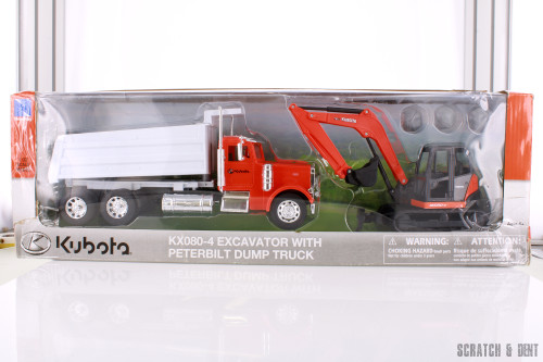 Peterbilt 379 Dump Truck W/ Kubota Excavatorr, Orange - New Ray R-23957 - 1/32 scale Model