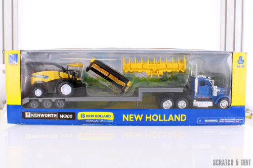 Kenworth Lowboy W/ New Holland Harvester, Blue - New Ray R-23956 - 1/43 scale Model Replica