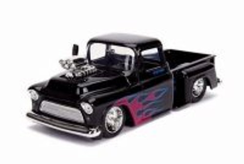 1955 Chevy Stepside Pickup, Glossy Black - Jada 30980DP1 - 1/24 scale Diecast Model Toy Car