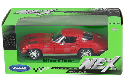 1963 Chevy Corvette Hard Top, Red - Welly 24073WR - 1/24 scale Diecast Model Toy Car