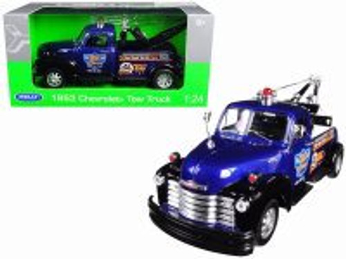 1953 Chevy Tow Truck, Blue and Black - Welly 22086W-BLBK - 1/24 scale Diecast Model Toy Car