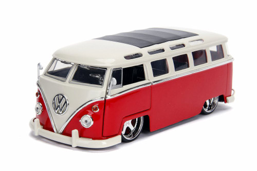 1962 Volkswagen Bus, Red with White - Jada 99026 - 1/24