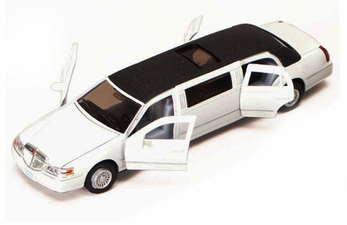 1999 Lincoln Town Car Stretch Limousine, White - Kinsmart 7001DW - 1/38 scale Diecast Model Toy Car