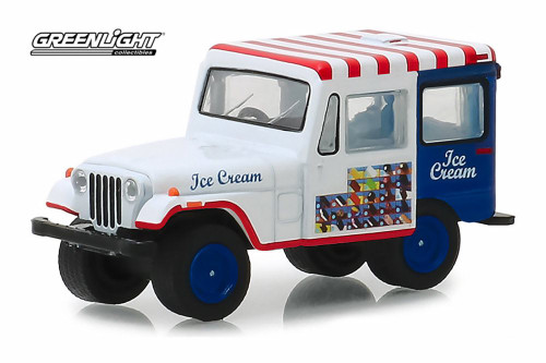 1975 Jeep DJ-5 Ice Cream Truck, White and Blue - Greenlight 30005/48 - 1/64 Scale Diecast Car