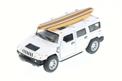 2005 Hummer H2 SUT w/ Surfboard, White - Kinsmart 5337-97DS - 1/40 Scale Diecast Model Toy Car (Brand New, but NOT IN BOX)