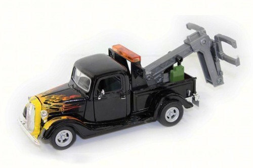 1937 Ford Pickup Tow Truck, Black w/Flames - Motor Max