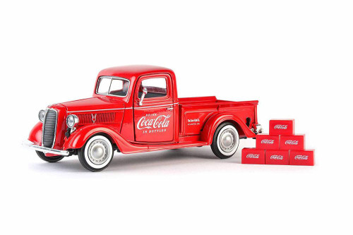 1937 Ford Pickup with 6 bottle cartons, Red - Motorcity Classics 424065 - 1/24 scale Diecast Model Toy Car