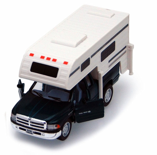 Dodge Ram Pickup w/ Camper, Green - Kinsmart 5503D - 1/46 scale Diecast Model Toy Car (Brand New, but NOT IN BOX)