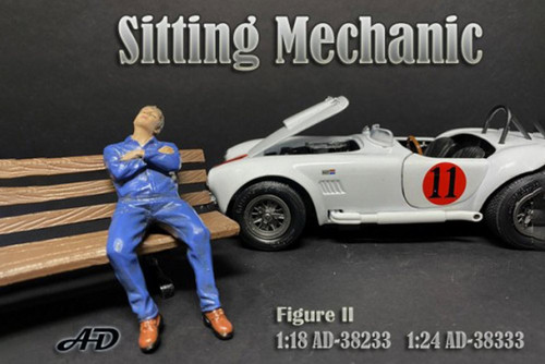 Sitting Mechanic Figure II, Blue - American Diorama 38333 - 1/24 scale Figurine - Diorama Accessory